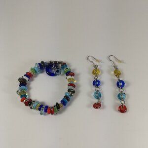 Donut Eye Glass Bead Bracelet Earring Set 2  Colorful Bold Art to Wear